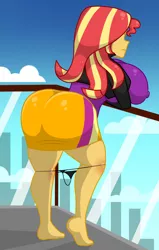 Size: 700x1100 | Tagged: suggestive, alternate version, artist:mashoart, derpibooru import, sunset shimmer, equestria girls, ass, big breasts, breasts, bunset shimmer, busty sunset shimmer, butt, clothes, erect nipples, faceless female, feet, female, huge breasts, impossibly large breasts, legs, nipple outline, offscreen character, panties, panties around legs, panties pulled down, the ass was fat, thick, thighs, underwear