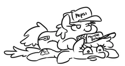 Size: 693x370 | Tagged: safe, artist:jargon scott, derpibooru import, pony, baseball cap, black and white, cap, grayscale, hat, monochrome, north carolina, pepsi, ponies riding ponies, riding, soda, south carolina, state ponies