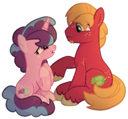 Size: 716x664 | Tagged: safe, artist:moonlightdisney5, derpibooru import, big macintosh, sugar belle, earth pony, unicorn, base used, beard, concerned, facial hair, female, freckles, male, mare, redraw, remake, shipping, simple background, stallion, straight, sugarmac, transparent background, unshorn fetlocks