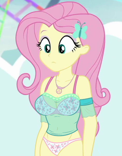 Size: 850x1080 | Tagged: suggestive, derpibooru import, edit, edited screencap, editor:ah96, screencap, fluttershy, equestria girls, equestria girls series, rollercoaster of friendship, adorasexy, belly button, bra, breast edit, breasts, busty fluttershy, butterfly print underwear, butterfly underwear, clothes, cropped, cute, cutie mark underwear, female, geode of fauna, hair ornament, image, magical geodes, panties, png, race swap, see-through, sexy, solo, solo female, stupid sexy fluttershy, underwear, underwear edit, white underwear