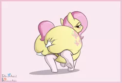 Size: 1900x1300 | Tagged: suggestive, artist:andesblorps, derpibooru import, fluttershy, pegasus, pony, blushing, butt, chubby, chubbyshy, clothes, disembodied hand, fat, fattershy, female, flutterbutt, frog (hoof), grope, hand, huge butt, impossibly large butt, large butt, looking back, mare, obese, plot, socks, squishy, underhoof