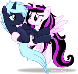 Size: 2503x2395 | Tagged: safe, artist:vector-brony, derpibooru import, oc, oc:emogak, oc:night flash, oc:oblivion fall, unofficial characters only, alicorn, pony, unicorn, female, holding a pony, male, mare, simple background, stallion, transparent background