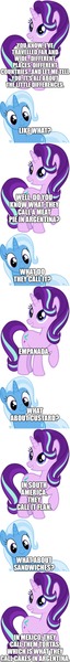 Size: 500x4678 | Tagged: argentina, cake, comic, custard, derpibooru import, food, jules winnfield, meat pie, mexico, pulp fiction, quentin tarantino, safe, sandwich, simple background, starlight glimmer, trixie, vincent vega, white background