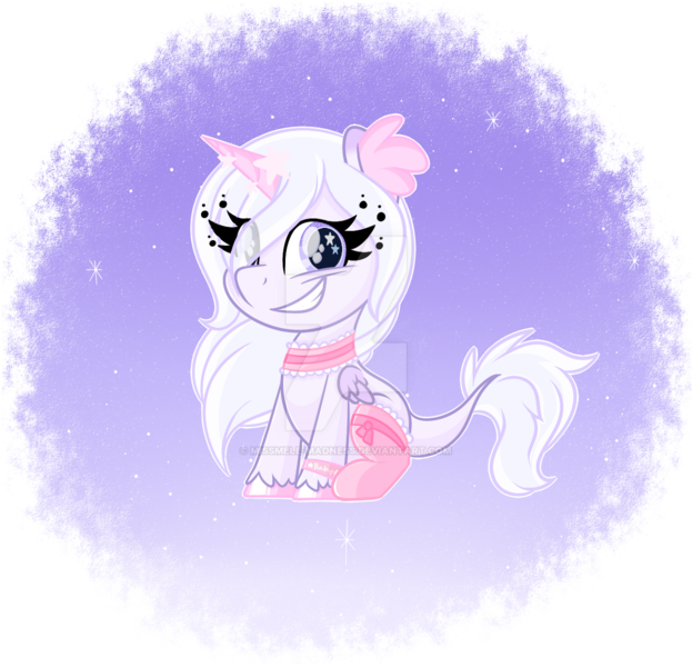 Size: 1280x1233 | Tagged: safe, artist:missmele-madness, derpibooru import, oc, oc:sugar moondust, alicorn, pony, my little pony: pony life, chibi, choker, clothes, deviantart watermark, female, mare, obtrusive watermark, socks, solo, watermark