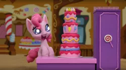 Size: 1667x934 | Tagged: safe, derpibooru import, screencap, pinkie pie, earth pony, pony, cake off, my little pony: pony life, my little pony: stop motion short, cake, cute, diapinkes, food, stop motion