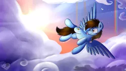 Size: 3840x2160 | Tagged: source needed, useless source url, safe, artist:sugar morning, derpibooru import, oc, oc:pegasusgamer, unofficial characters only, pegasus, pony, cloud, day, flying, full body, moon, night, rainbow, rainbow waterfall, sky, solo, stars, sun, sunset, wings