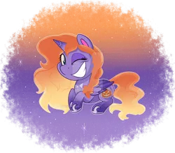 Size: 1600x1402 | Tagged: safe, artist:missmele-madness, derpibooru import, oc, oc:spooky skies, alicorn, pony, my little pony: pony life, chibi, deviantart watermark, female, mare, obtrusive watermark, one eye closed, prone, solo, watermark, wink