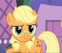 Size: 1100x940 | Tagged: safe, derpibooru import, screencap, applejack, earth pony, pony, where the apple lies, confident, cropped, female, freckles, smiling, solo, teenage applejack, teenager