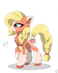 Size: 819x1024 | Tagged: artist needed, source needed, safe, derpibooru import, applejack, earth pony, pony, leak, spoiler:g5, applejack (g5), braid, braided tail, coat markings, female, g5, hooves, mare, redesign, simple background, solo