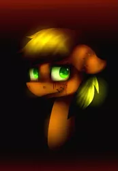 Size: 769x1113 | Tagged: semi-grimdark, artist:littlefish101, derpibooru import, part of a set, applejack, pony, blood, bust, crying, female, floppy ears, gradient background, insanity, mare, mouse drawing, smiling, solo, stitches, tears of blood