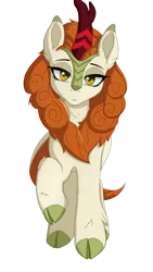 Size: 904x1600 | Tagged: artist:nathayro37, autumn blaze, awwtumn blaze, cloven hooves, cute, derpibooru import, female, frontal view, head tilt, kirin, lidded eyes, looking at you, mare, raised hoof, safe, simple background, solo, sounds of silence, transparent background