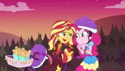Size: 1920x1080 | Tagged: safe, derpibooru import, screencap, pinkie pie, sunset shimmer, equestria girls, equestria girls series, sunset's backstage pass!, spoiler:eqg series (season 2), bicycle, churros, food