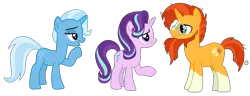 Size: 5188x2000 | Tagged: safe, alternate version, artist:sketchmcreations, derpibooru import, starlight glimmer, sunburst, trixie, unicorn, the last problem, counselor trixie, female, looking at each other, male, mare, older, older starlight glimmer, older sunburst, older trixie, open mouth, raised hoof, simple background, smiling, stallion, sunburst the bearded, transparent background, trio, vector