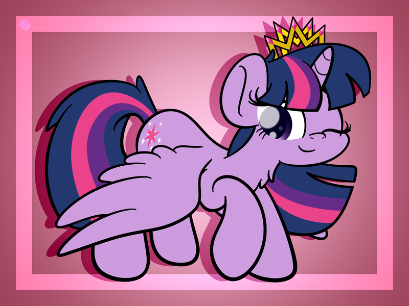 Size: 2560x1920 | Tagged: safe, artist:kimjoman, derpibooru import, twilight sparkle, twilight sparkle (alicorn), alicorn, pony, chest fluff, crown, cute, female, jewelry, mare, one eye closed, regalia, smiling, solo, twiabetes, wink