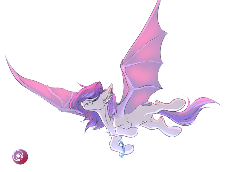 Size: 1968x1377 | Tagged: source needed, safe, artist:march, derpibooru import, oc, oc:sunset cloudy, unofficial characters only, bat pony, pony, bat pony oc, bat wings, female, flying, glasses, solo, spread wings, wings