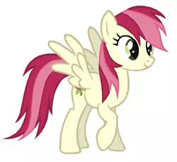 Size: 649x593 | Tagged: safe, alternate version, artist:abealy2, derpibooru import, roseluck, pegasus, pony, female, looking at you, mare, race swap, raised hoof, simple background, solo, white background, wings