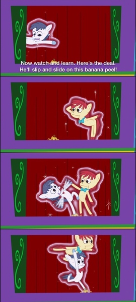 Size: 604x1340 | Tagged: banana peel, comic, derpibooru import, edit, edited screencap, forever filly, lazytown, marionette, puppet show, robbie rotten, robbie's dream team, safe, screencap, screencap comic, season 7, we are number one