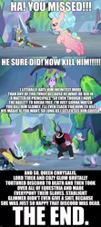 Size: 1920x4320 | Tagged: semi-grimdark, derpibooru import, edit, edited screencap, editor:useraccount, screencap, cozy glow, discord, lord tirek, queen chrysalis, starlight glimmer, alicorn, centaur, changeling, changeling queen, draconequus, unicorn, a matter of principals, the ending of the end, a worse ending for discord, abuse, alicornified, alternate ending, bad end, caption, cozycorn, discord drama, discordabuse, drama, excessive exclamation marks, female, image macro, male, meme, race swap, text, this ended in death, tl;dr, ultimate chrysalis, vulgar