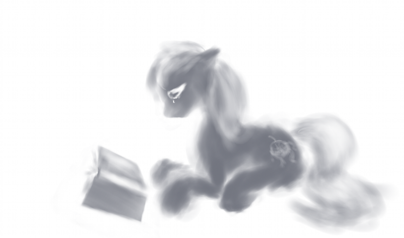 Size: 900x530 | Tagged: safe, artist:grayma1k, derpibooru import, earth pony, pony, book, crying, monochrome, random pony, sad, sketch, solo, you're doing it wrong