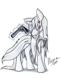 Size: 950x1200 | Tagged: safe, artist:blazelupine, derpibooru import, oc, oc:silver sight, unofficial characters only, pony, unicorn, broken horn, cape, clothes, female, glowing horn, gun, handgun, horn, revolver, simple background, solo, traditional art, weapon, white background