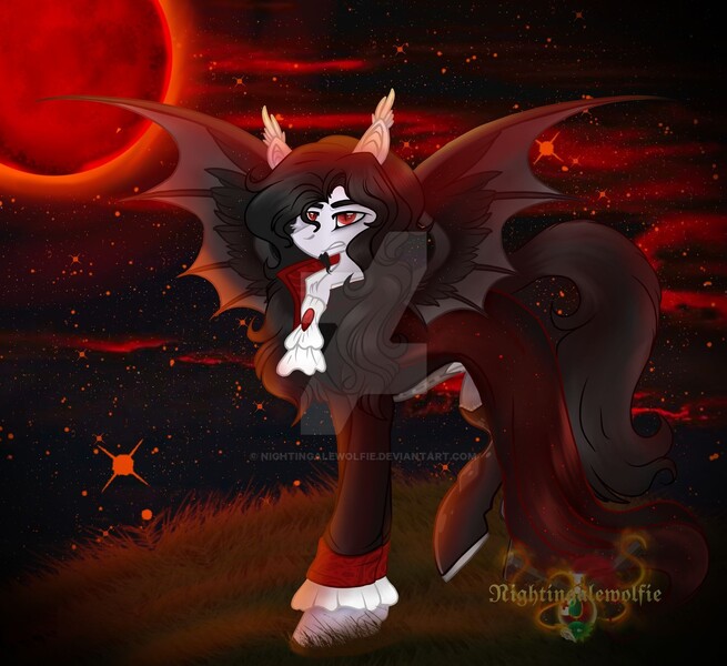 Size: 1920x1758 | Tagged: safe, artist:nightingalewolfie, derpibooru import, ponified, pony, vampire, vampony, clothes, dracula, male, night, solo, stallion