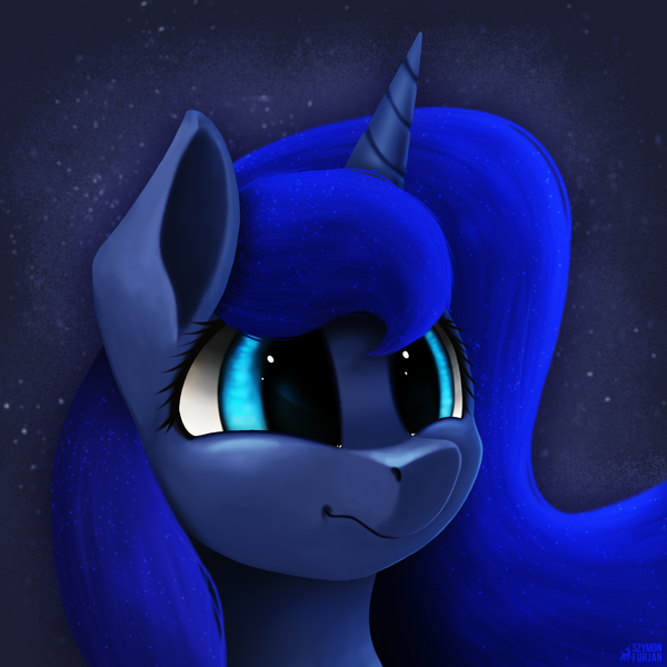 Size: 3000x3000 | Tagged: safe, alternate version, artist:simonk0, derpibooru import, princess luna, pony, black background, bust, cute, female, high res, lunabetes, mare, portrait, simple background, solo