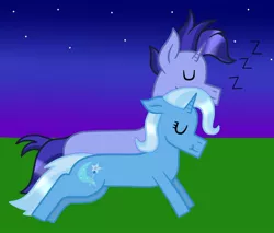 Size: 1280x1093 | Tagged: safe, artist:lightningbolt39, derpibooru import, hoo'far, trixie, pony, unicorn, eyes closed, female, male, mare, shipping, sleeping, stallion, straight, trixfar