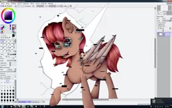 Size: 2800x1768 | Tagged: safe, artist:chazmazda, derpibooru import, oc, unofficial characters only, pegasus, pony, art, broken screen, cartoon, commission, commissions open, digital art, error, fourth wall destruction, fullbody, glitch, horn, microsoft, outline, shade, solo, windows, wings