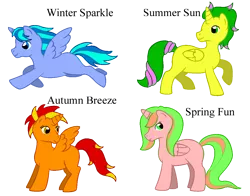 Size: 1079x848 | Tagged: safe, artist:chili19, derpibooru import, oc, oc:autumn breeze, oc:summer sun, oc:winter sparkle, unofficial characters only, alicorn, pony, alicorn oc, female, horn, mare, raised hoof, simple background, transparent background, wings