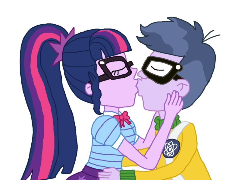 Size: 1600x1200 | Tagged: safe, artist:bigpurplemuppet99, derpibooru import, microchips, sci-twi, twilight sparkle, human, equestria girls, equestria girls series, female, glasses, kissing, male, microlight, shipping, simple background, straight, transparent background