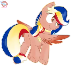 Size: 1638x1527 | Tagged: safe, artist:rainbow eevee, derpibooru import, oc, oc:pearl shine, ponified, unofficial characters only, pegasus, pony, beautiful, butt, cheek fluff, colored wings, cute, female, flower, flower in hair, gradient wings, nation ponies, ocbetes, philippines, plot, simple background, smiling, smirk, solo, spread wings, transparent background, underhoof, wings