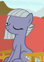 Size: 620x861 | Tagged: safe, derpibooru import, screencap, limestone pie, earth pony, pony, rock solid friendship, chair, cropped, eyes closed, female, mare, sitting, smiling, solo, when she smiles