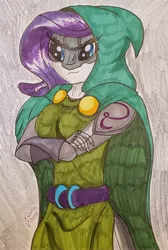 Size: 2704x4032 | Tagged: safe, artist:iffoundreturntorarity, derpibooru import, idw, rarity, equestria girls, clothes, cosplay, costume, doctor doom, doctor doomity, traditional art