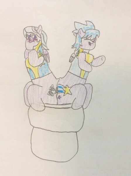 Size: 772x1034 | Tagged: safe, artist:snipiper, derpibooru import, cloudchaser, flitter, pegasus, pony, but why, female, mare, poop, pooping, toilet, traditional art