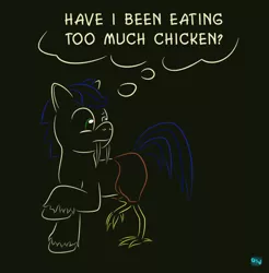 Size: 550x560 | Tagged: artist:quint-t-w, derpibooru import, fangs, food, gradient background, hippalectryon, looking at self, meat, minimalist, modern art, oc, oc:silly words, old art, original species, ponies eating meat, raised hoof, sabertooth pony, safe, sharp teeth, solo, teeth, thought bubble, transformation, unofficial characters only, unshorn fetlocks