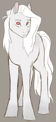 Size: 550x1200 | Tagged: safe, artist:dolliewings, derpibooru import, edit, oc, oc:cold front, unofficial characters only, earth pony, pony, albino, albino pony, blank flank, cropped, dappled, female, frown, looking at you, mare, next generation, no pupils, parent:rainbow dash, solo