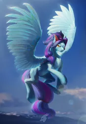 Size: 4409x6299 | Tagged: absurd resolution, artist:angusdra, derpibooru import, detailed, ear piercing, flying, lens flare, oc, pegasus, piercing, safe, solo, unofficial characters only