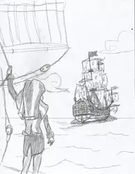 Size: 1696x2184 | Tagged: safe, artist:newman134, derpibooru import, sunset shimmer, equestria girls, ghost ship, pirate ship, solo, traditional art