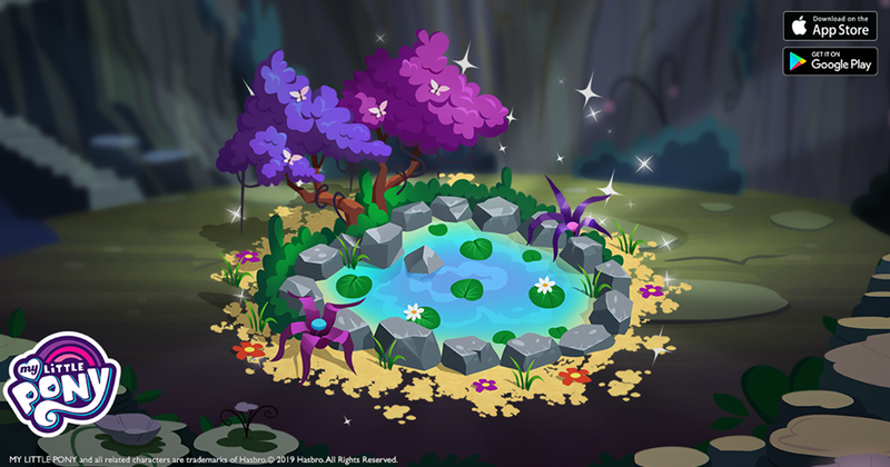 Size: 960x504 | Tagged: bush, butterfly, derpibooru import, facebook, flower, gameloft, hot springs, idw, idw showified, my little pony logo, no pony, ponies of dark water, rock, safe, spoiler:comic, spoiler:comic43, tree