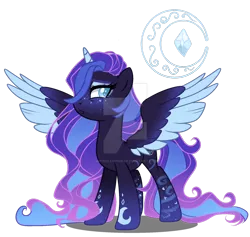 Size: 1600x1516 | Tagged: safe, artist:gihhbloonde, derpibooru import, oc, unofficial characters only, alicorn, pony, deviantart watermark, female, magical lesbian spawn, mare, obtrusive watermark, offspring, parent:princess luna, parent:rarity, parents:rariluna, simple background, solo, transparent background, two toned wings, watermark, wings