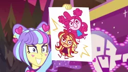 Size: 1920x1080 | Tagged: safe, derpibooru import, screencap, pinkie pie, sunset shimmer, supernova zap, equestria girls, equestria girls series, sunset's backstage pass!, spoiler:eqg series (season 2), drawing, supernova zap holding paper