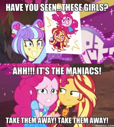 Size: 600x674 | Tagged: safe, derpibooru import, edit, edited screencap, screencap, pinkie pie, sunset shimmer, supernova zap, equestria girls, equestria girls series, sunset's backstage pass!, spoiler:eqg series (season 2), caption, drawing, hall monitor, image macro, meme, spongebob squarepants, supernova zap holding paper, text