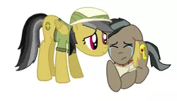 Size: 1004x572 | Tagged: artist:diana173076, comforting, crying, daballeron, daring do, derpibooru import, doctor caballeron, female, male, safe, shipping, straight