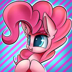 Size: 1000x1000 | Tagged: safe, alternate version, artist:madacon, derpibooru import, pinkie pie, earth pony, pony, cute, diapinkes, ear fluff, female, hooves together, mare, open mouth, solo