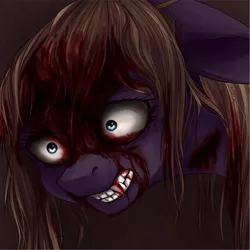 Size: 923x923 | Tagged: artist:weird--fish, blood, crazy face, derpibooru import, faic, fangs, floppy ears, grimdark, injured, oc, solo, unofficial characters only