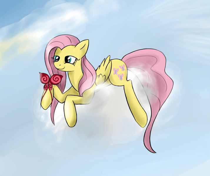 Size: 3808x3200 | Tagged: artist:weird--fish, butterfly, cloud, cute, derpibooru import, fluttershy, safe, shyabetes, solo