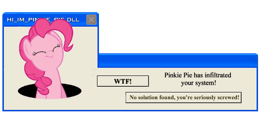 Size: 534x252 | Tagged: cute, derpibooru import, diapinkes, error message, eyes closed, fourth wall, microsoft, pinkie being pinkie, pinkie pie, safe, simple background, solo, transparent background, windows, windows xp