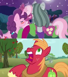 Size: 1202x1352 | Tagged: safe, artist:doodleponyxx, artist:mondlichtkatze, derpibooru import, edit, screencap, big macintosh, cheerilee, marble pie, sugar belle, earth pony, pony, unicorn, no second prances, blushing, clothes, cropped, do not want, dream, female, horrified, husband and wife, imagination, imagine spot, infidelity, lesbian, lesbian in front of boys, male, marbilee, nightmare, polyamory, reaction, screaming, shipping, socks, sugarlee, sugarmarilee, the horror, uh oh, waking up
