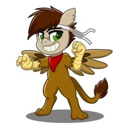 Size: 4093x4093 | Tagged: safe, artist:jcosneverexisted, derpibooru import, oc, oc:swango, unofficial characters only, hippogriff, hybrid, pony, my little pony: pony life, headband, kerchief, male, simple background, smiling, solo, standing, transparent background