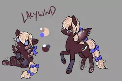 Size: 1200x800 | Tagged: safe, artist:lavvythejackalope, derpibooru import, oc, oc:lacy wind, unofficial characters only, pegasus, pony, :o, baby, baby pony, bow, duo, eyes closed, open mouth, pegasus oc, reference sheet, simple background, sitting, tail bow, tattoo, text, underhoof, wings